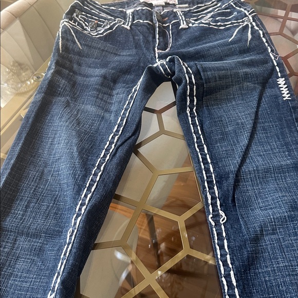 Laguna Beach Embroidered Dark Blue Boot Cut Jeans with Decorative Back Pockets - Picture 8 of 8